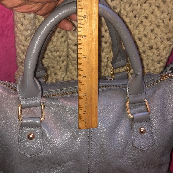 Grey/Gray Leather Satchel with Gold Hardware - Picture 10 of 10